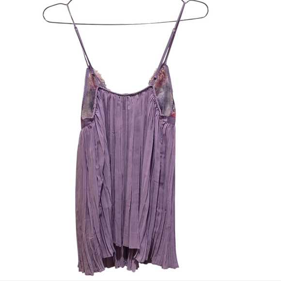 RARE Victoria's Secret Purple Floral Embroidery Pleated Babydoll Lingerie Medium - Picture 2 of 5